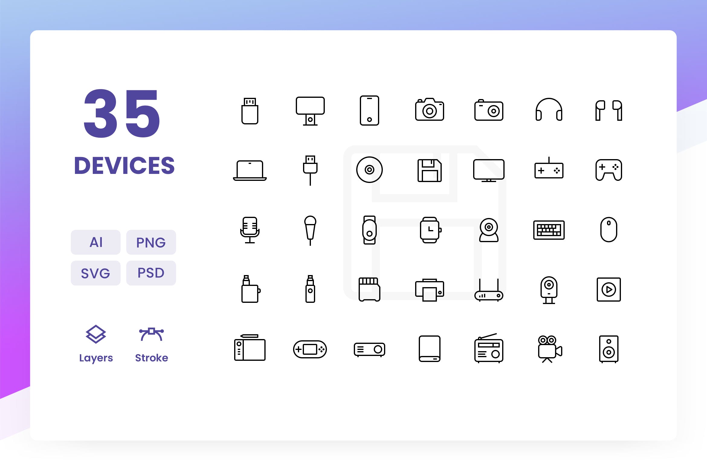 办公设备矢量线性图标素材 Devices – Icons P