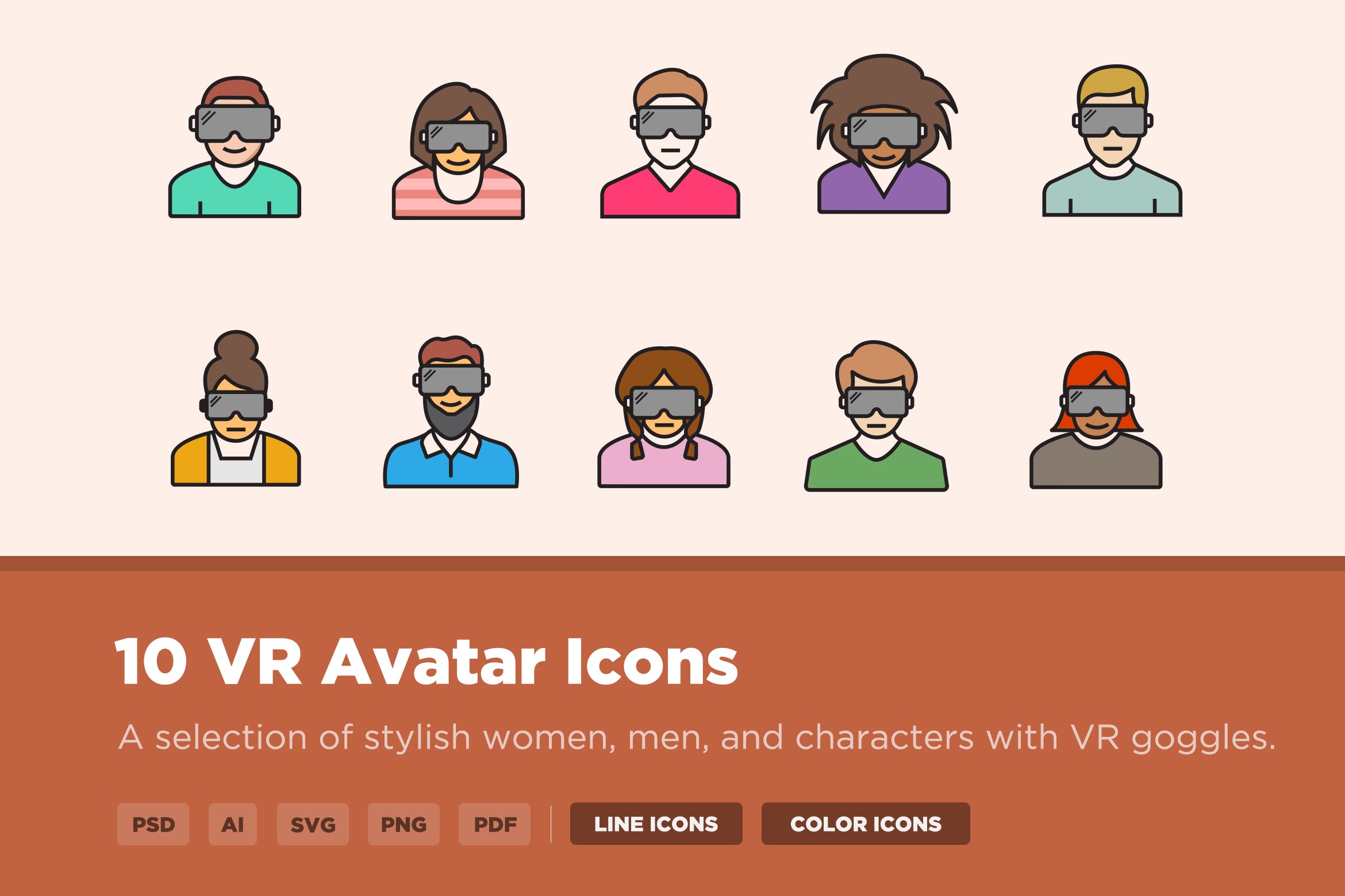 VR虚拟角色头像矢量图标 10 VR Avatar Icon