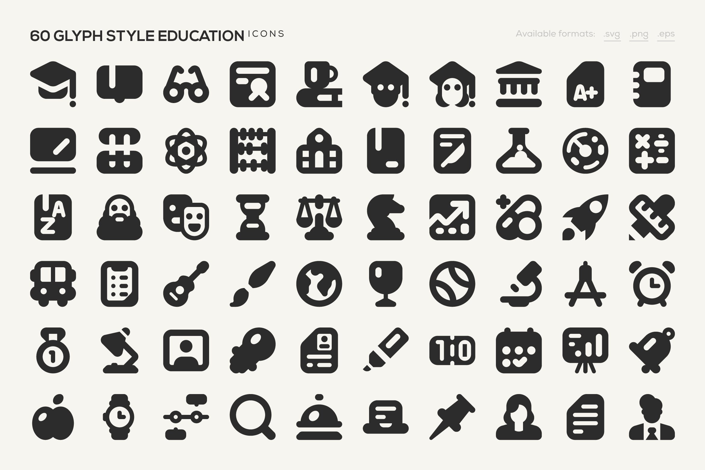 教育主题字体图标素材 60 Glyph Style Educ
