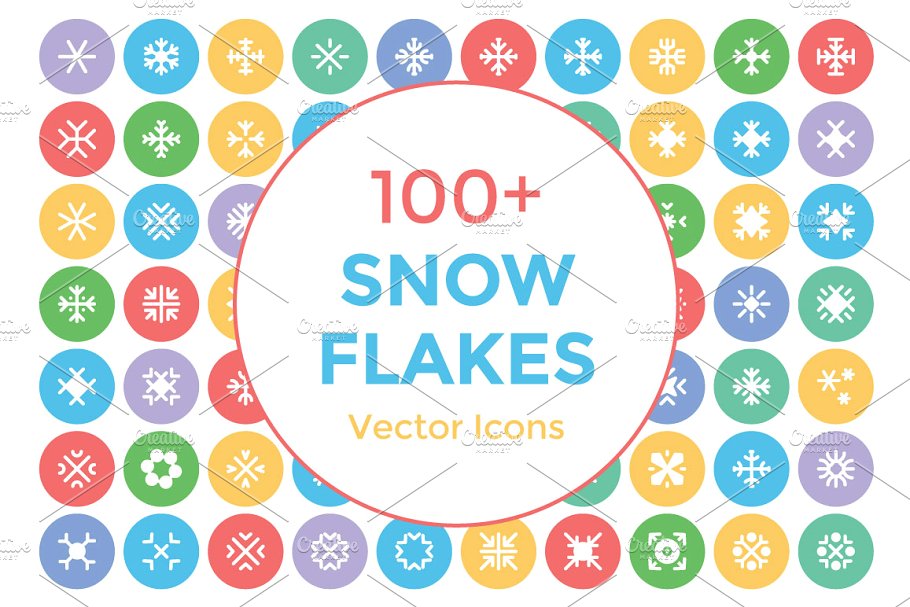 雪花片雪花状矢量圆型图标 100 Snow Flakes