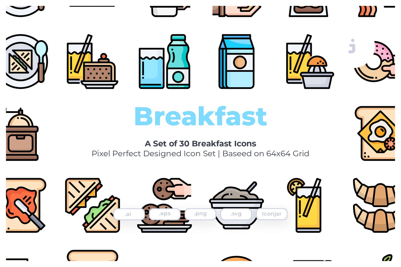 早餐主题矢量图标 30 Breakfast Icons