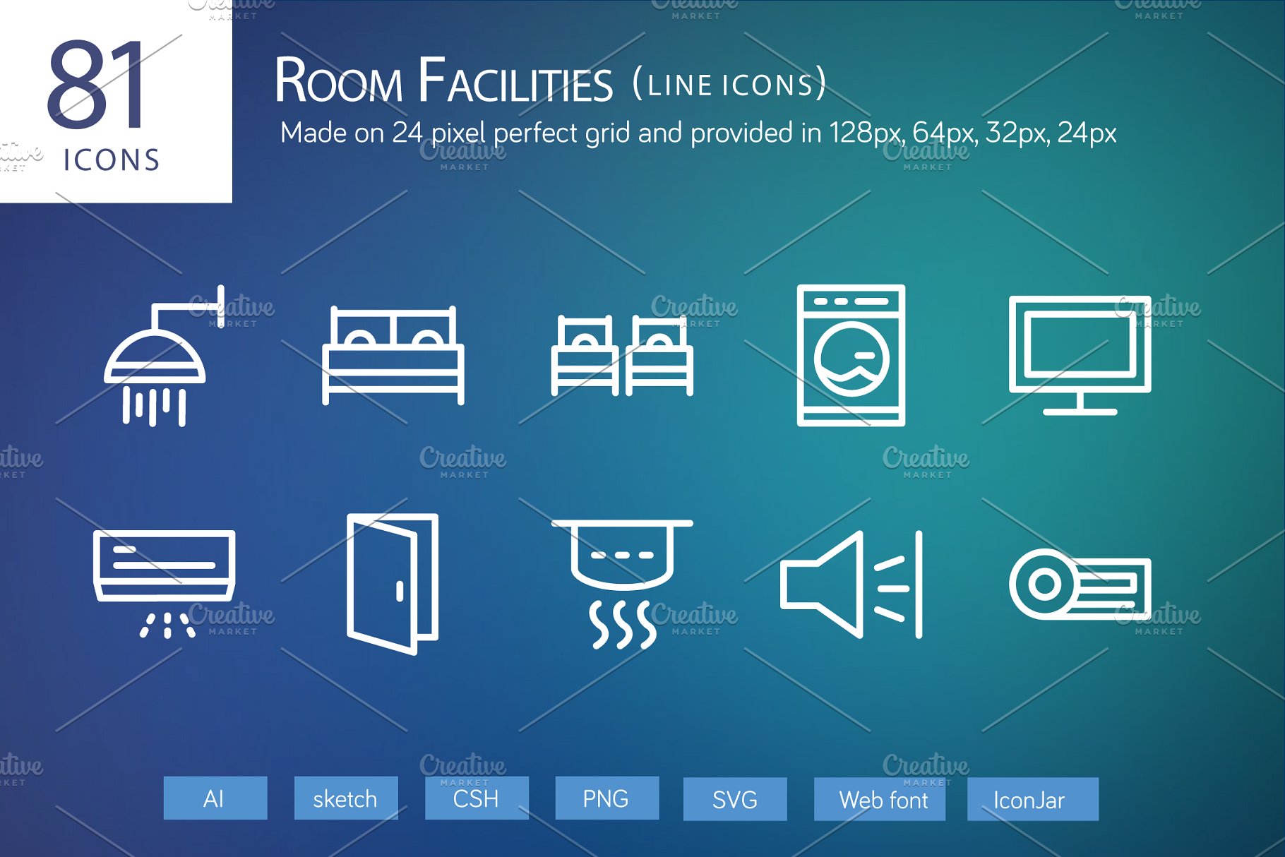 房屋电器家居物品矢量线条图标 81 Room Facilit