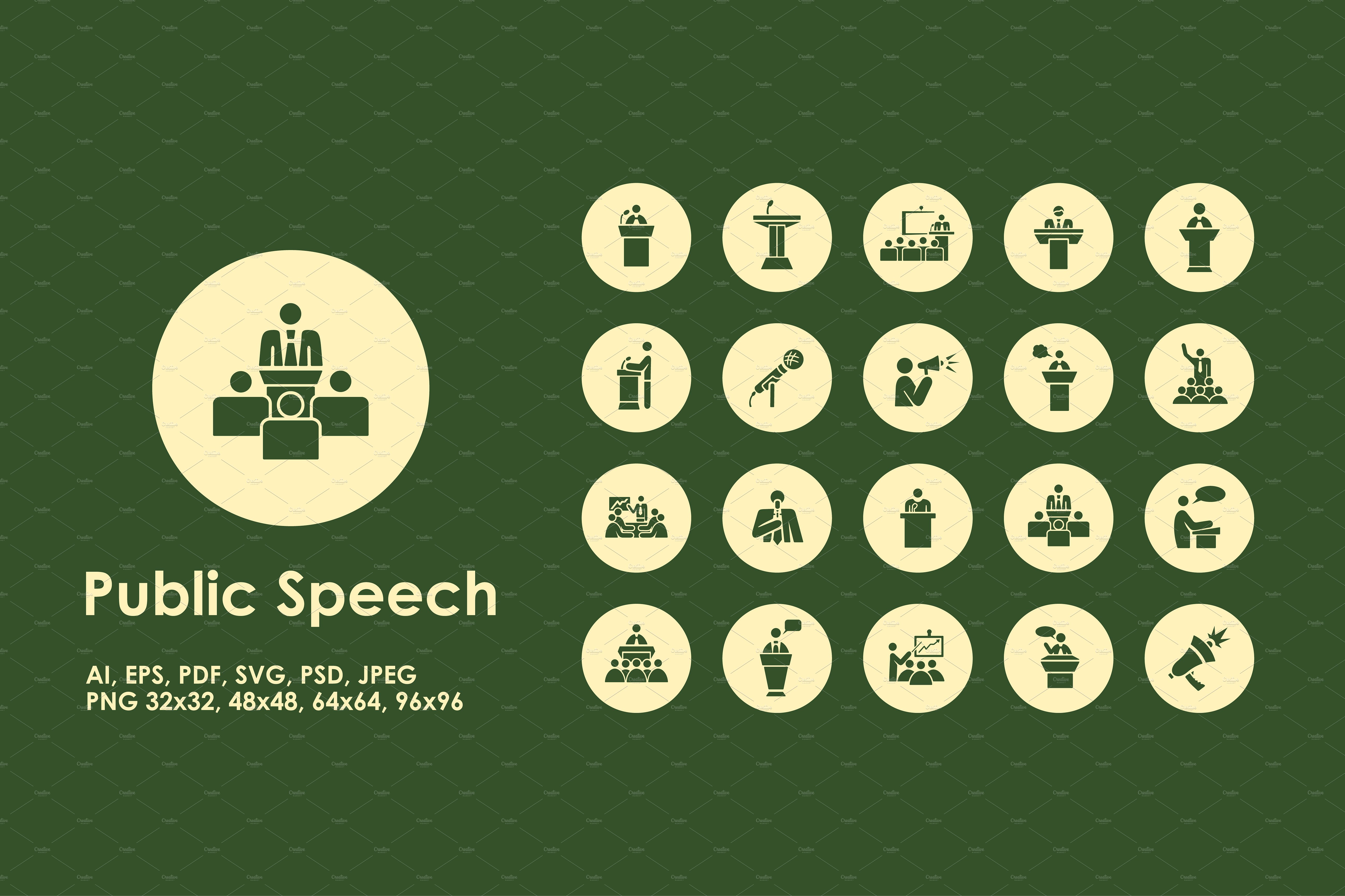 一组公共演讲简单图标 Public Speech simpl