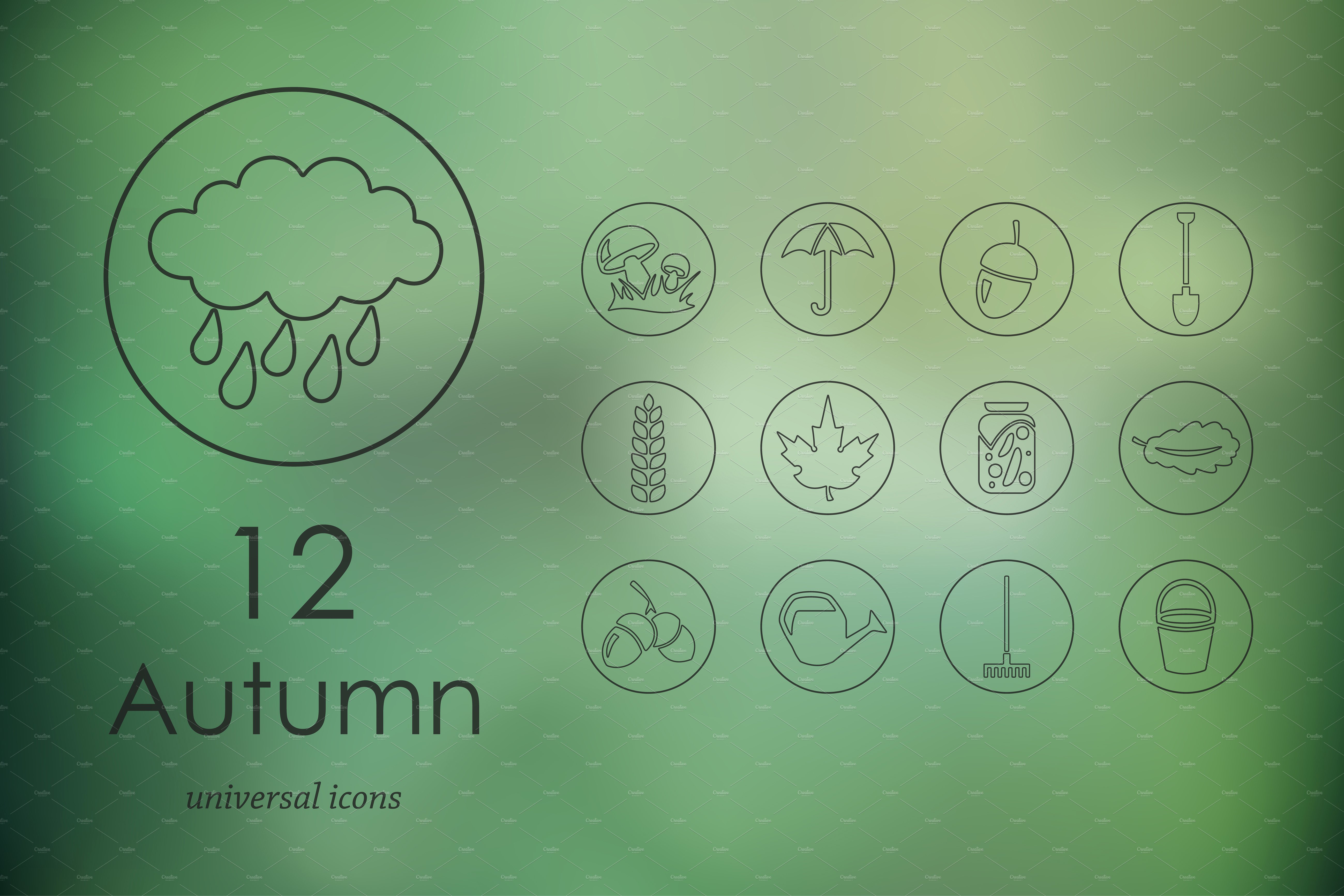 一组12个秋季通用元素简易图标 12 Autumn icon