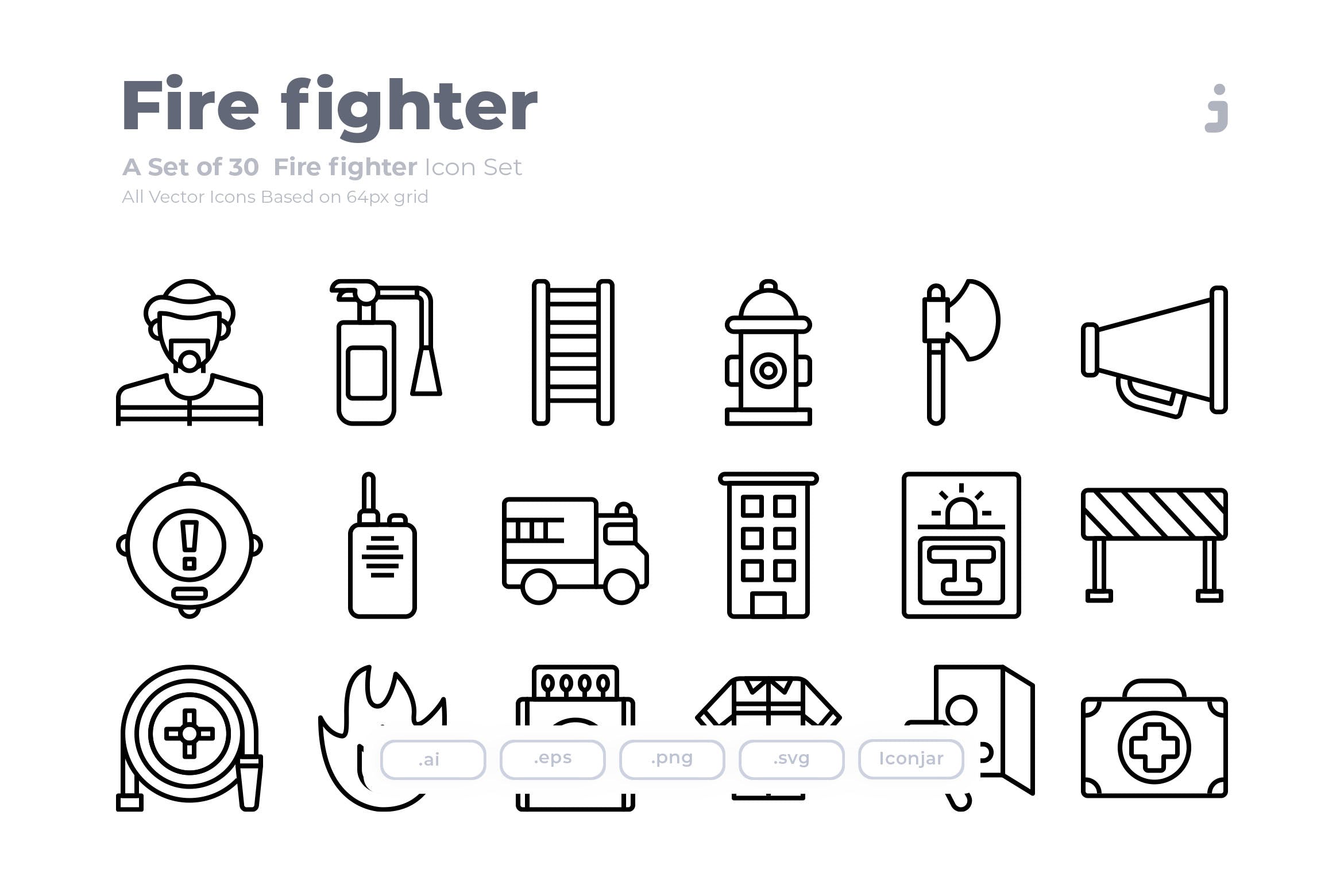 消防员消防主题Outline风格矢量图标 30 Fire f
