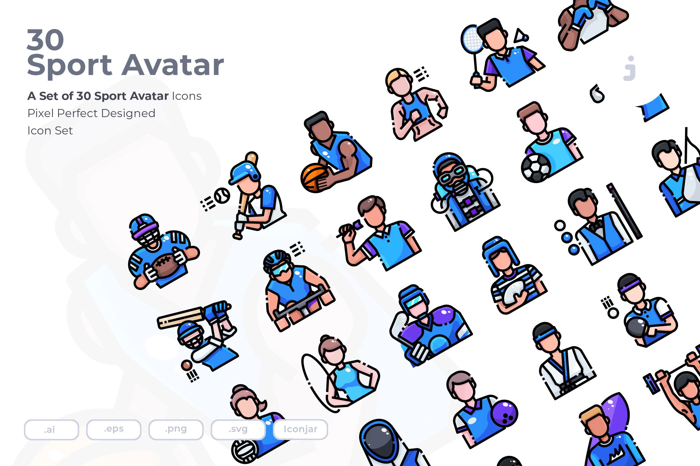 运动员人物矢量图标 30 Sport Avatar Icon