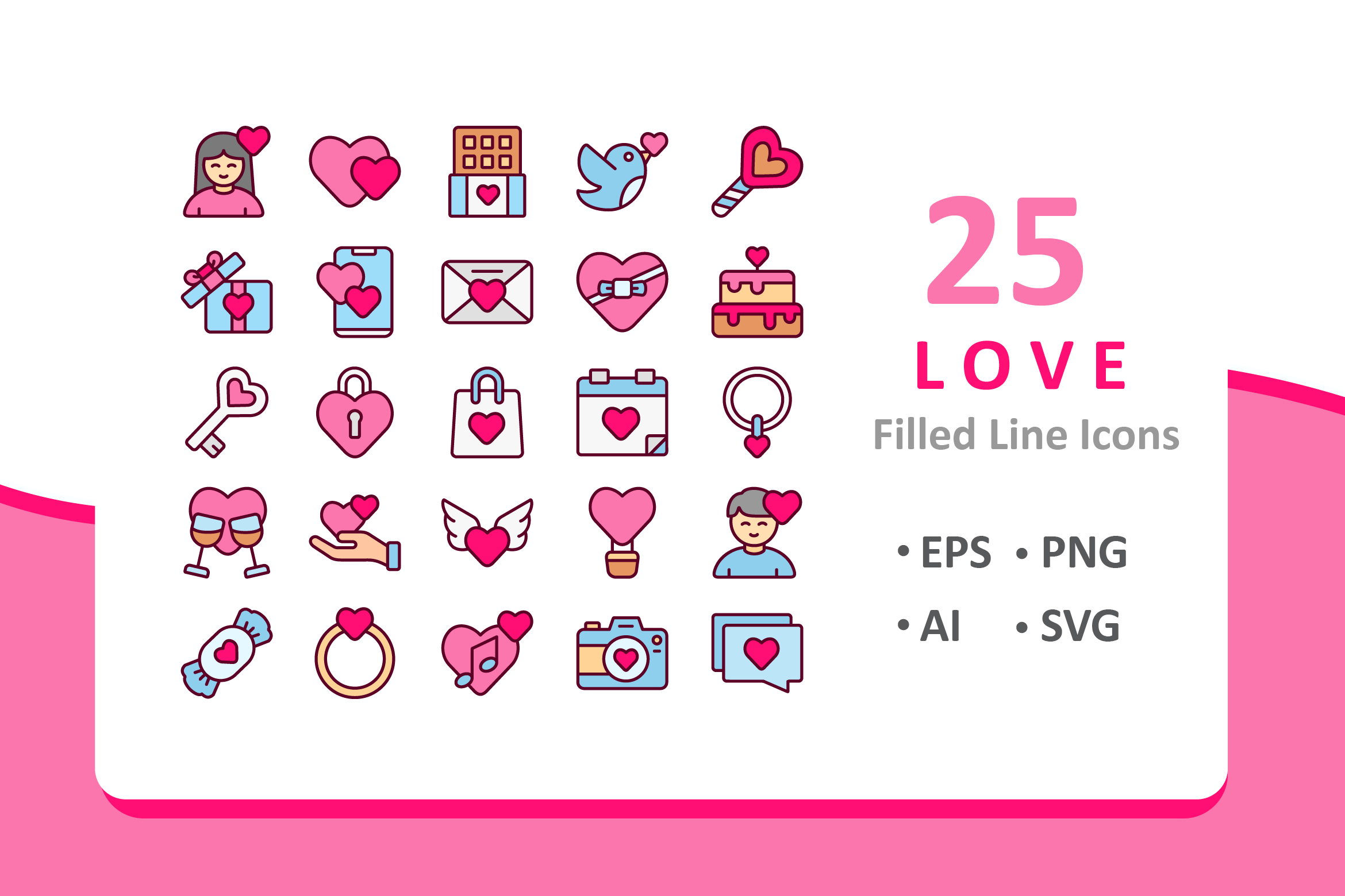 爱情主题填充图标素材 25 Love Icons – Fil
