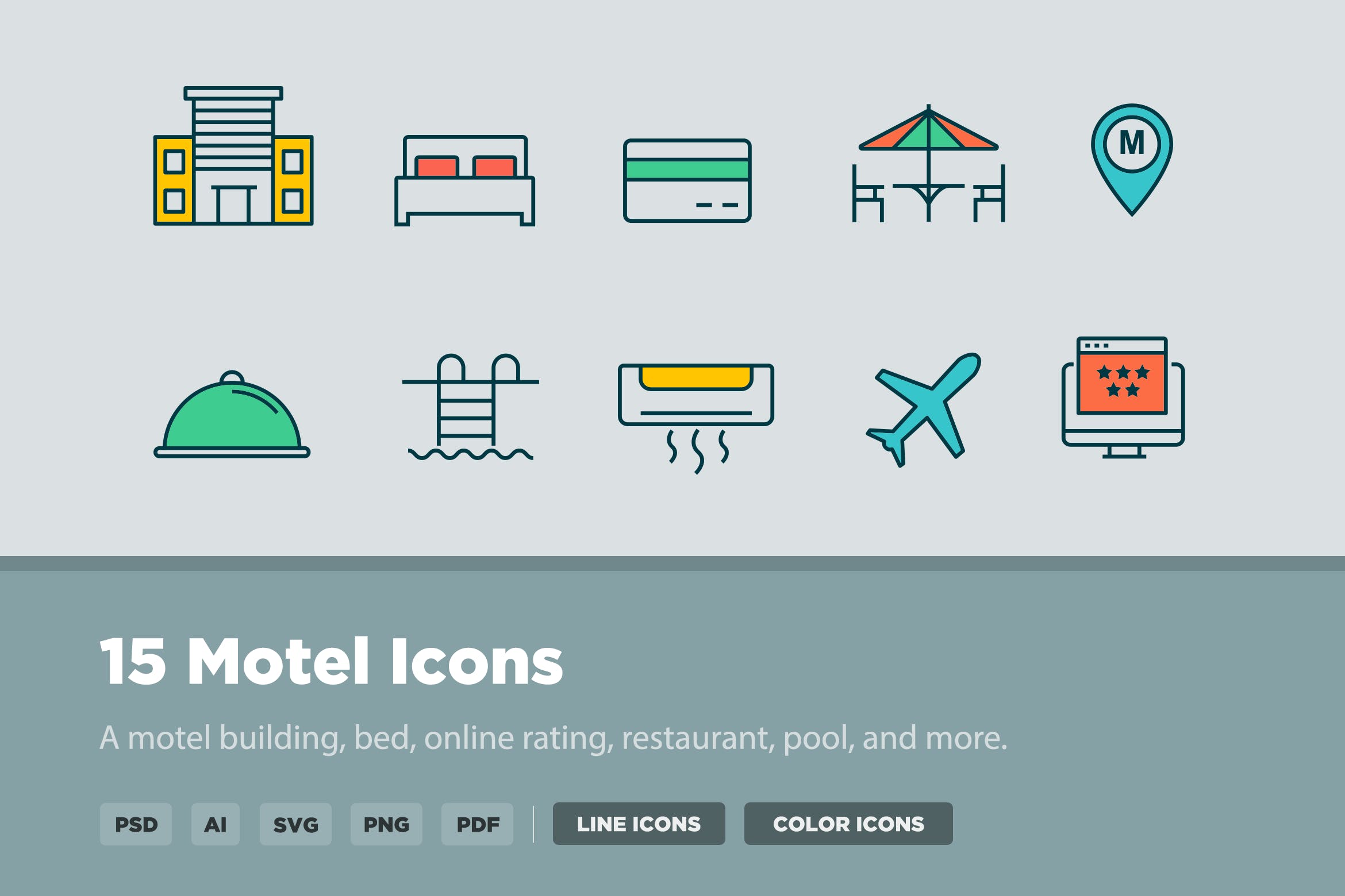 汽车旅馆矢量图标素材 15 Motel Icons