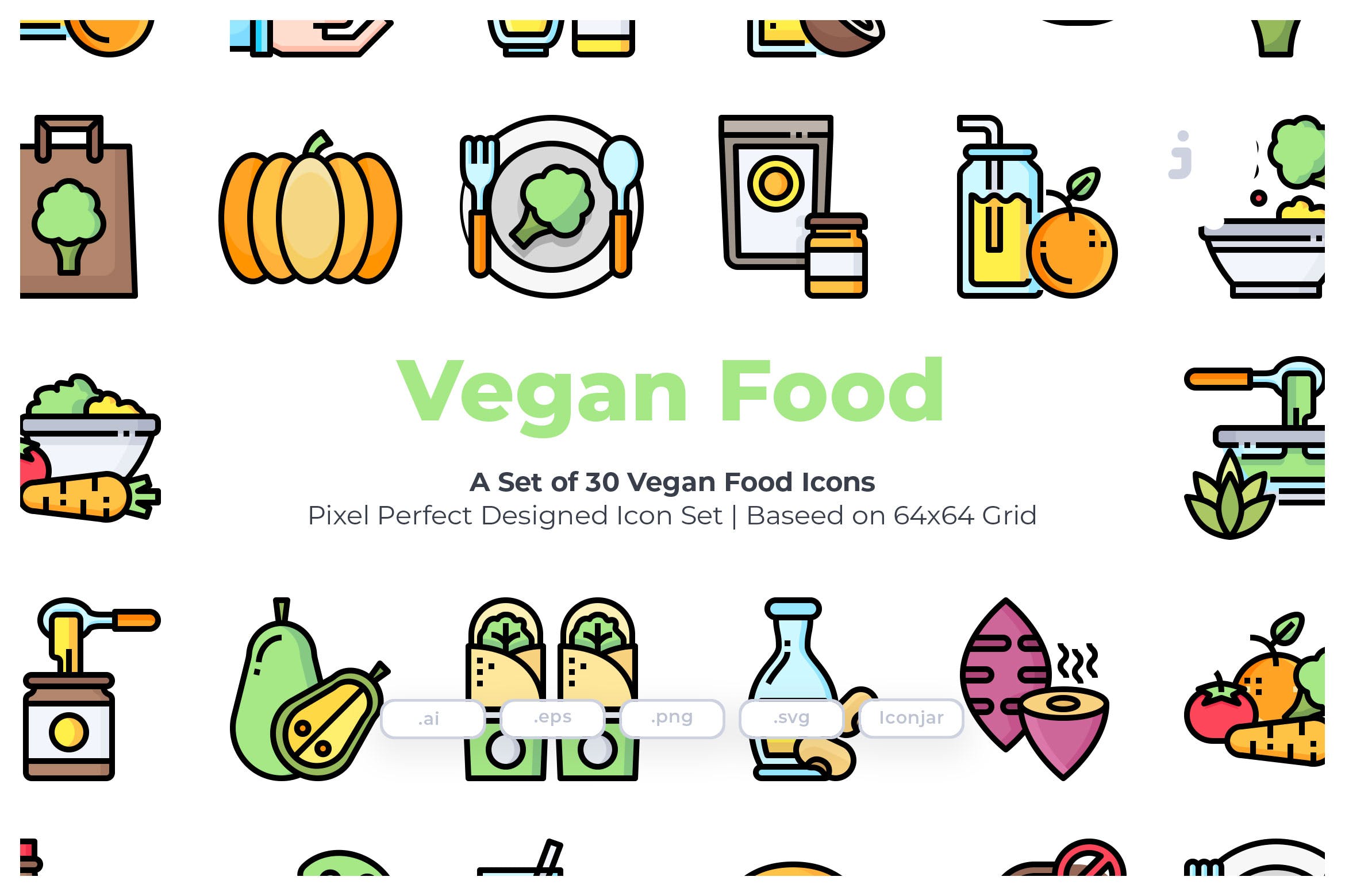 素食主义主题矢量图标 30 Vegan Food Icons