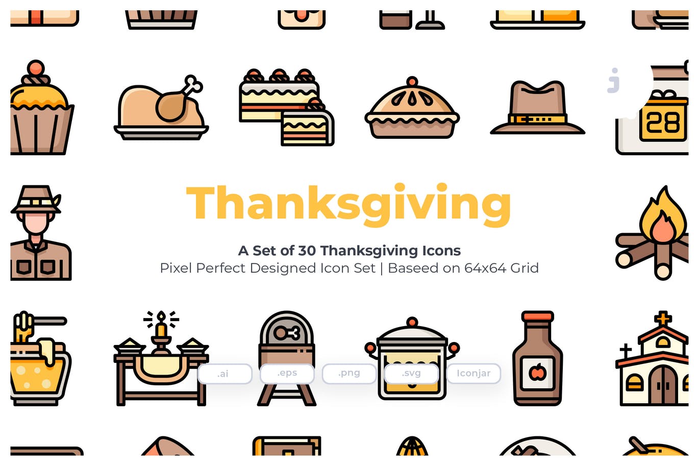 感恩节节日主题矢量图标 30 Thanksgiving Ic