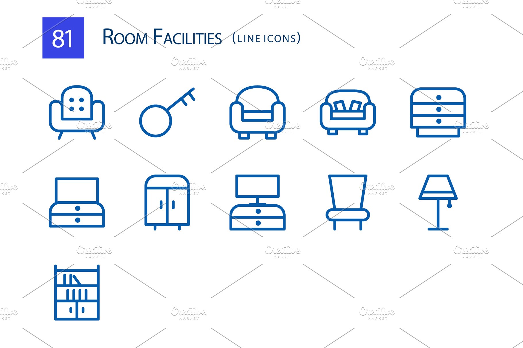 房屋电器家居物品矢量线条图标 81 Room Facilit