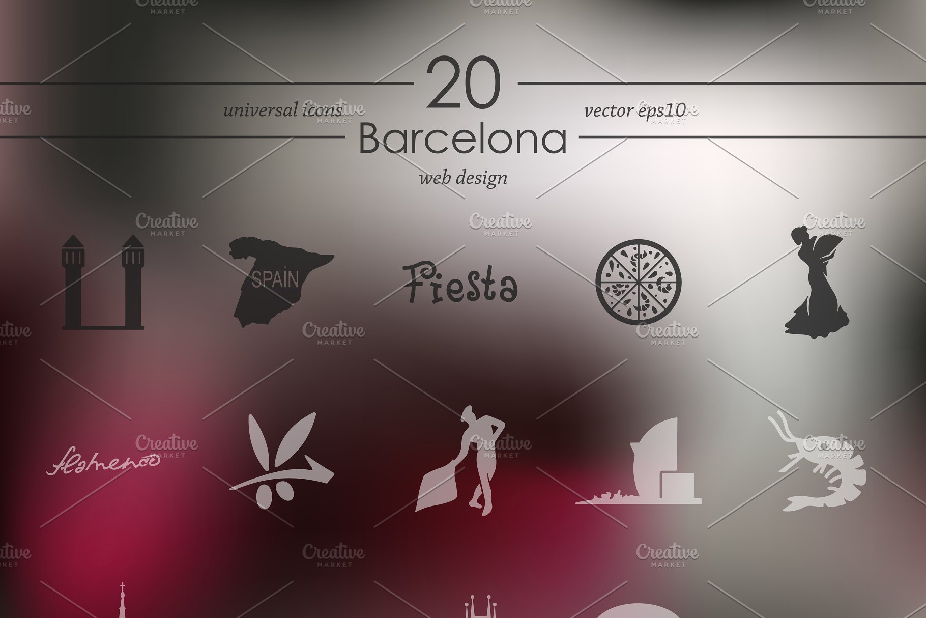 巴塞罗那西班牙风情图标集 Set of Barcelona