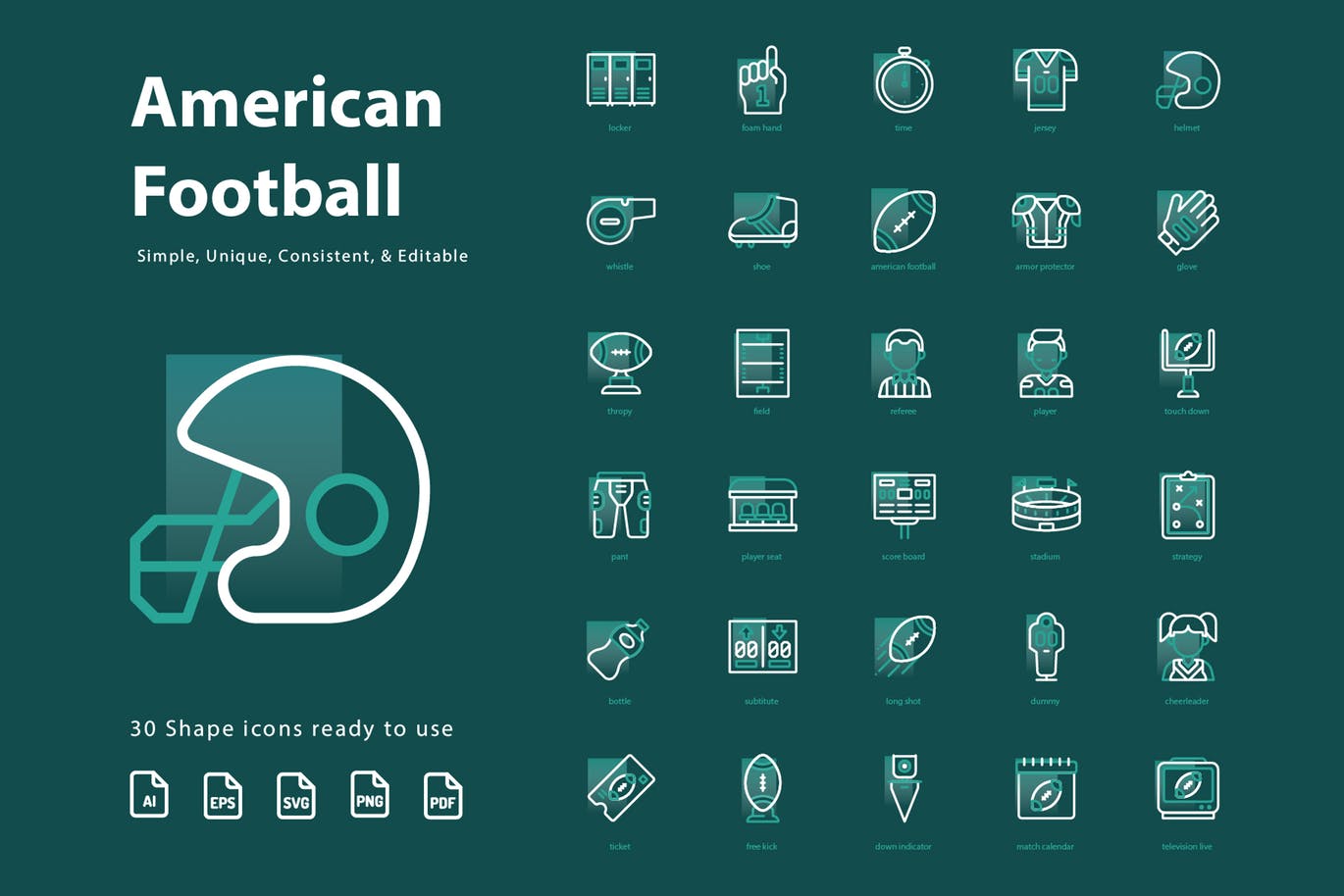 美式足球橄榄球主题形状图标 American Footbal