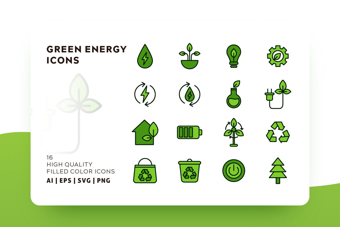 绿色能源主题Outline风格轮廓图标素材 GREEN EN