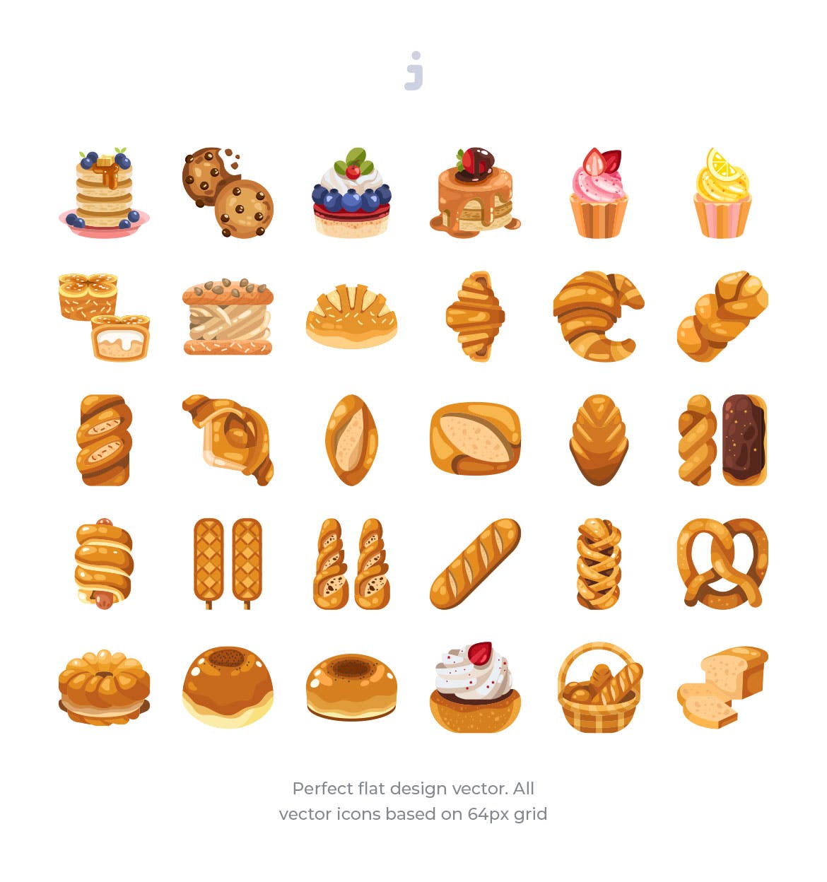 烘焙面包扁平化图标 30 Bakery Icons – Fl