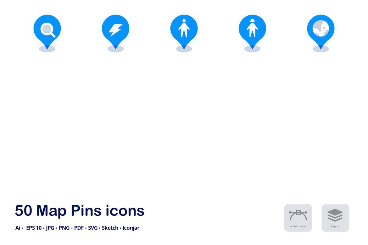 地图图钉双色调扁平化矢量图标 Map Pins Accent