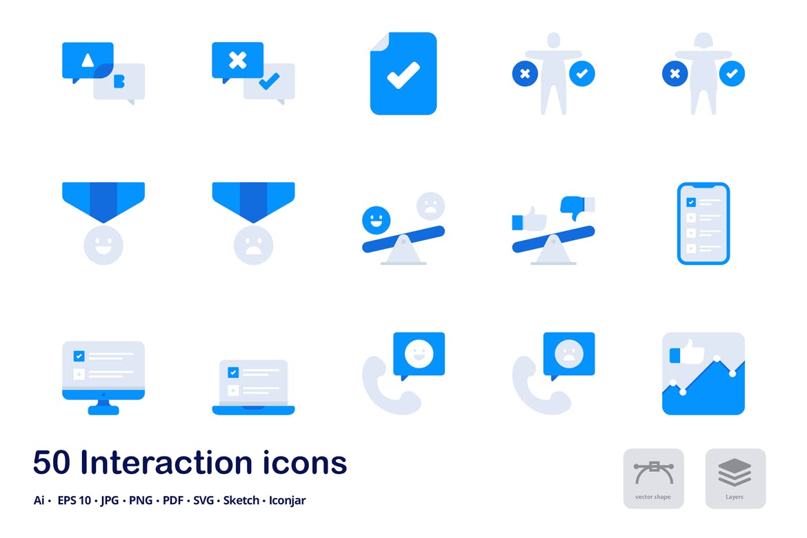 交互动作双色调扁平化矢量图标 Interactions Ac