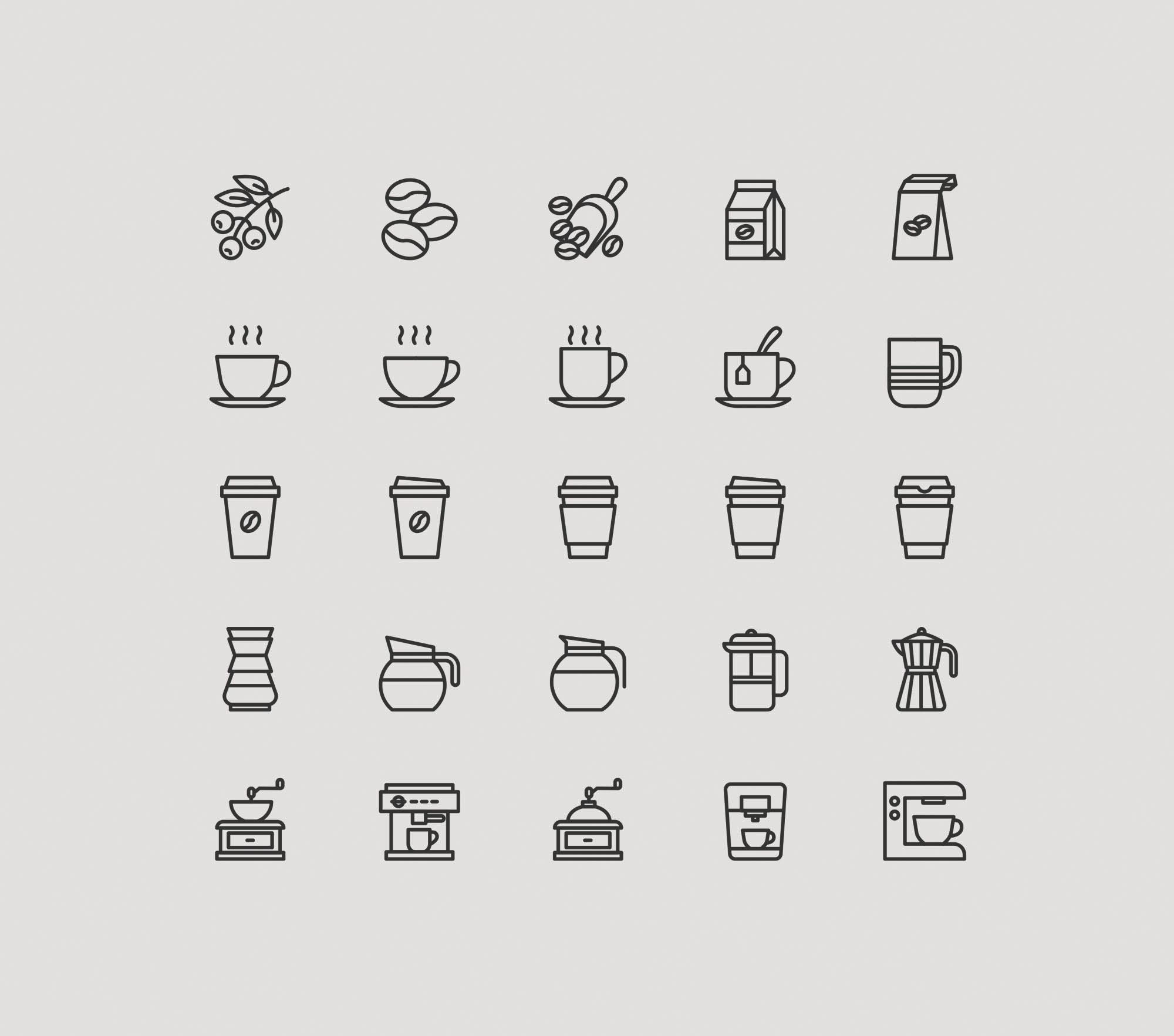 咖啡主题矢量图标素材 25 Coffee Theme Ico