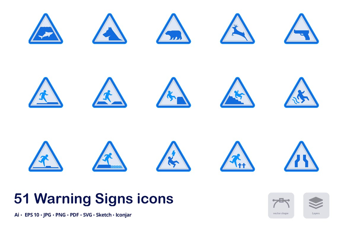 警告标志双色调扁平化矢量图标 Warning Signs A