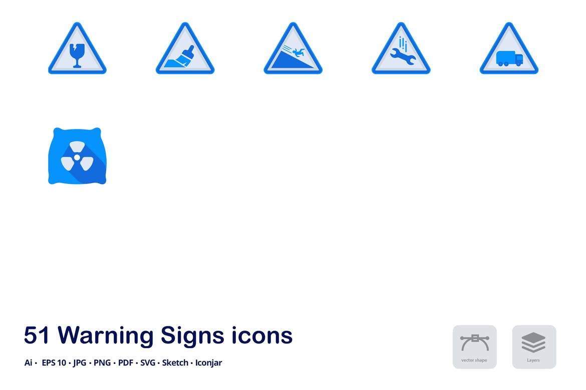 警告标志双色调扁平化矢量图标 Warning Signs A