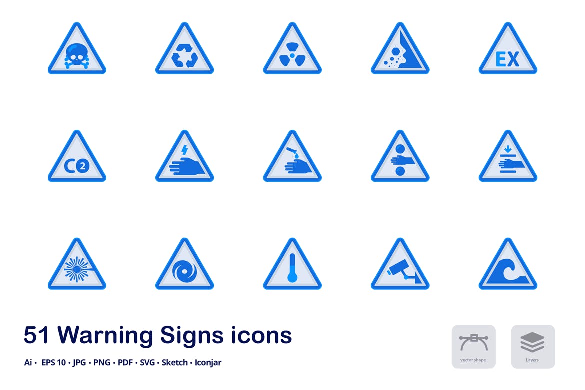 警告标志双色调扁平化矢量图标 Warning Signs A