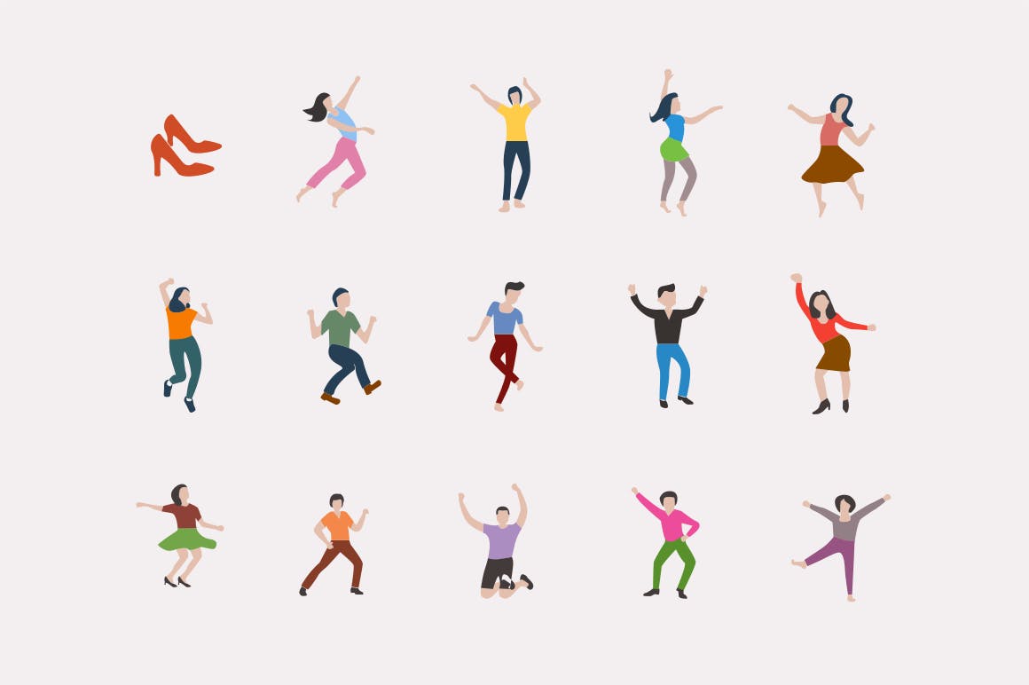 舞蹈人物矢量图标素材 15 Dancing Icons