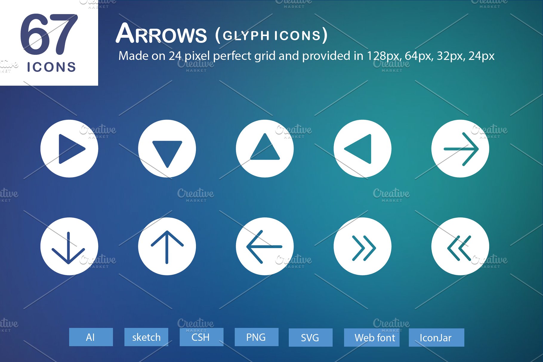 箭头字形图标 67 Arrows Glyph Icons