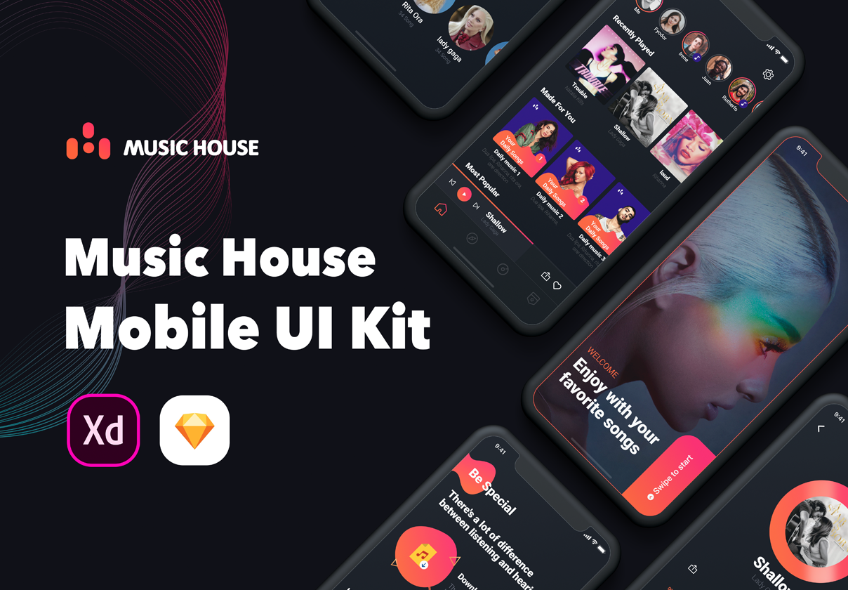 音乐之家移动用户界面套件Music House Mobile