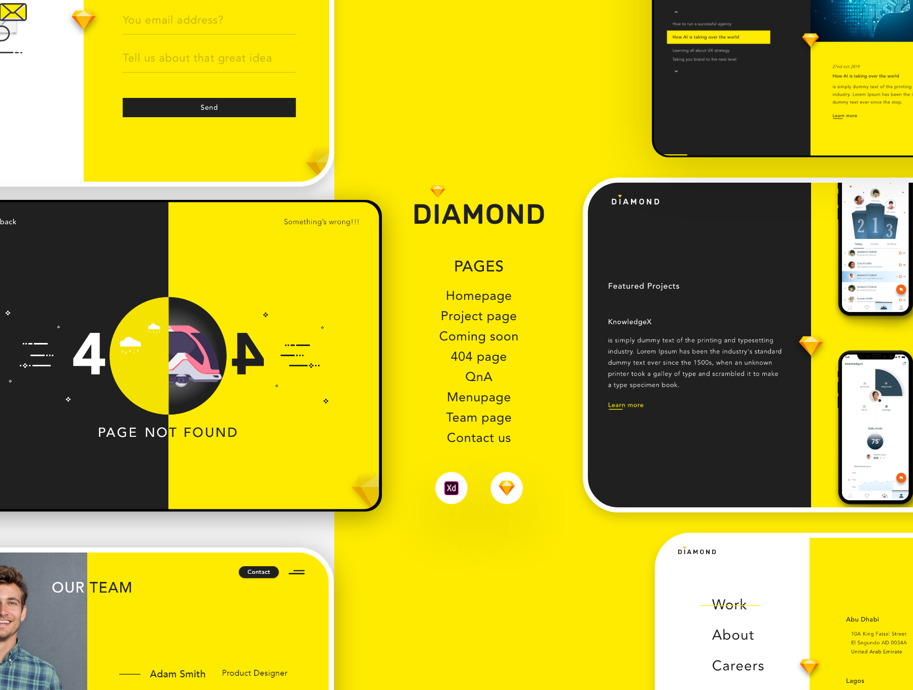 黄色菱形用户界面网页模板Diamond ui web tem