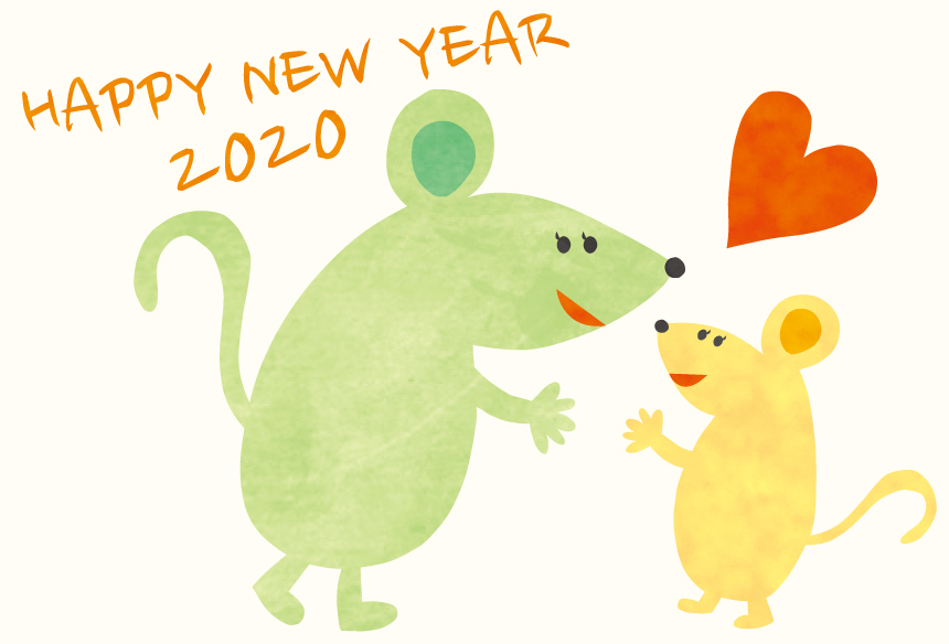 2020新年贺卡清新风格卡通老鼠生效矢量插画1574135