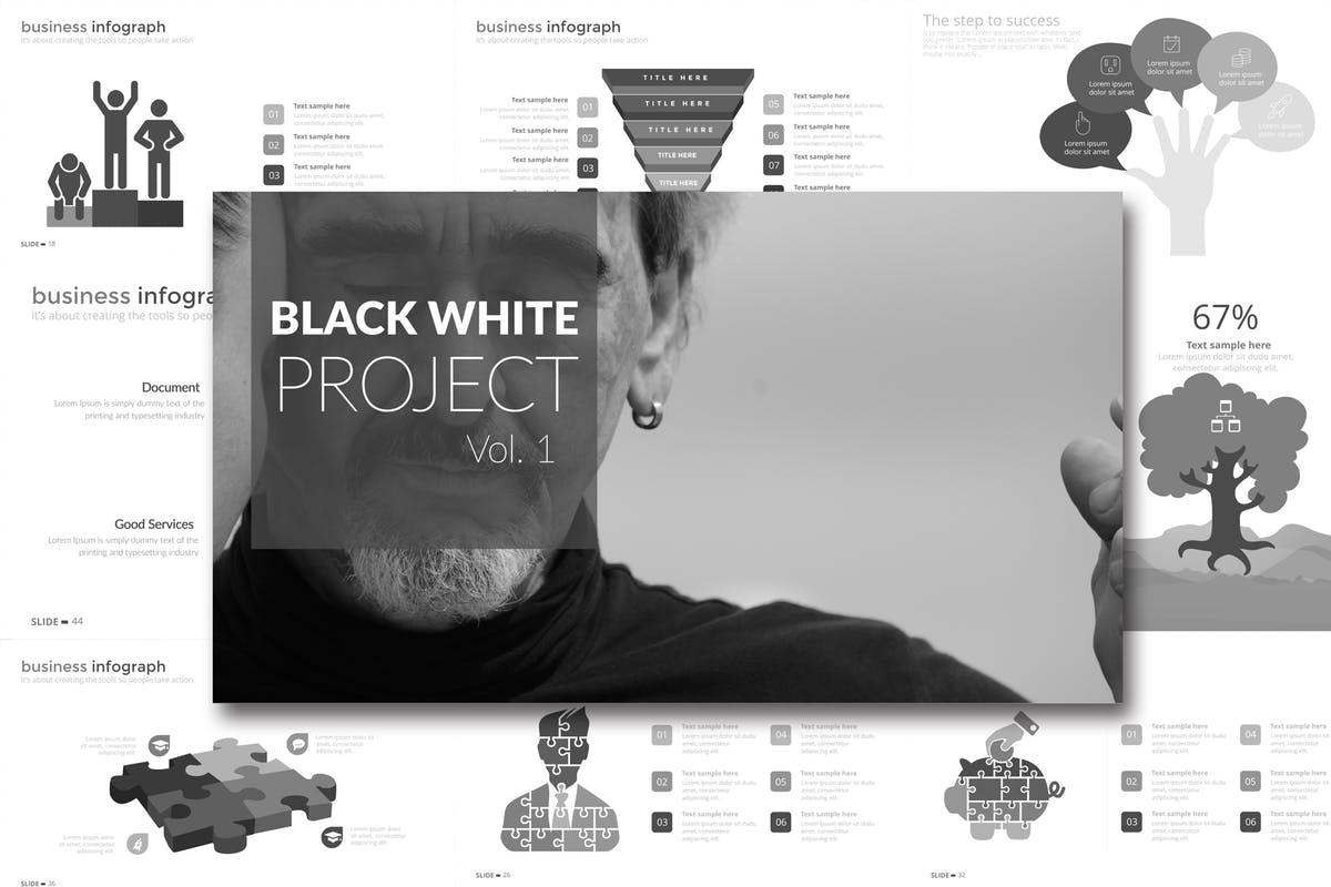 项目规划方案PPT演示幻灯片设计模板 Black White