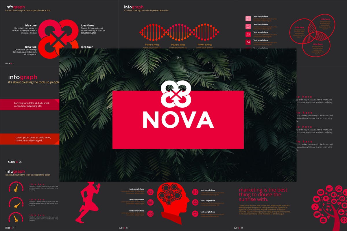 创意信息图表多图表PPT幻灯片设计模板 NOVA Power