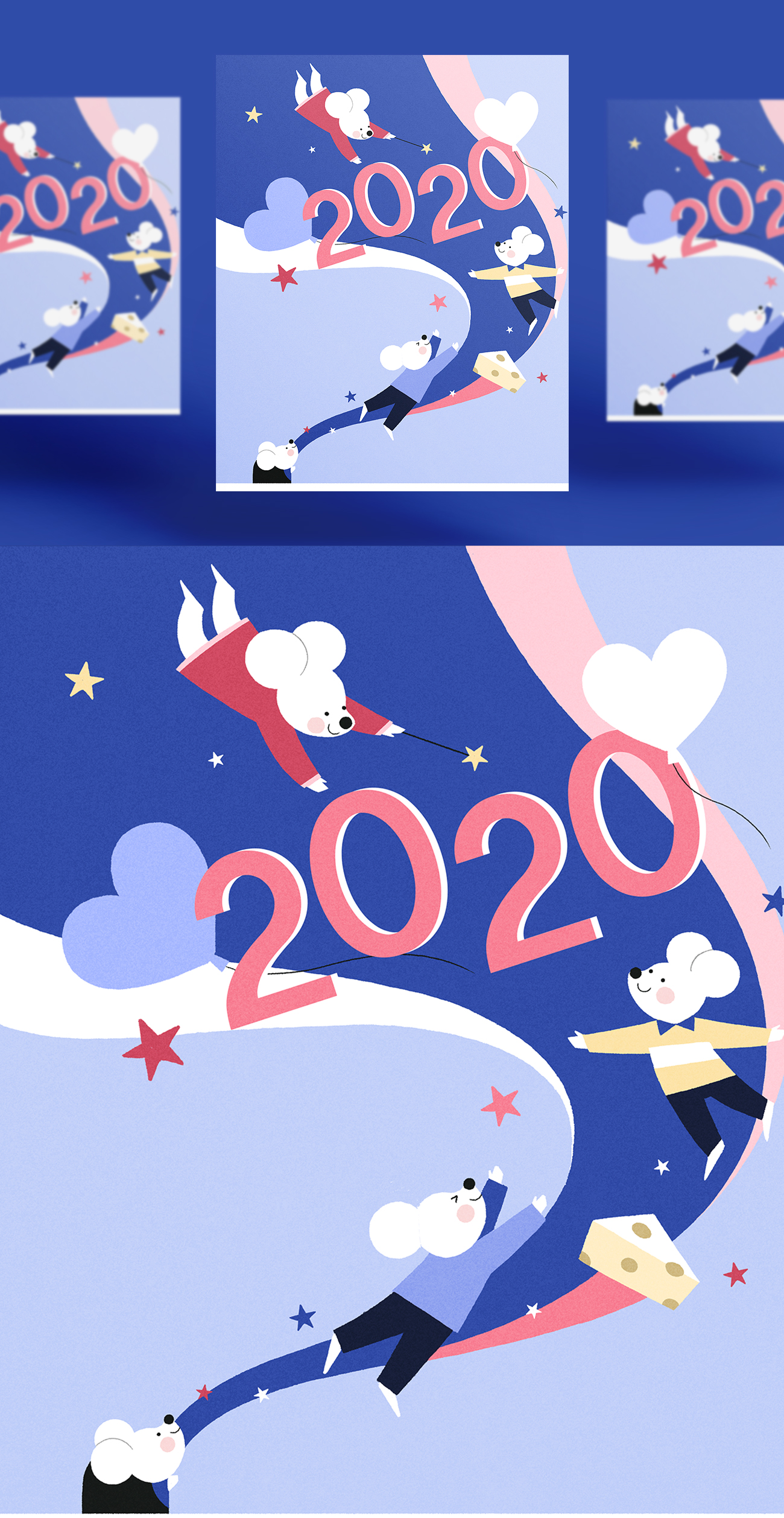 冬季滑雪2020年卡通可爱风格鼠年海报模板