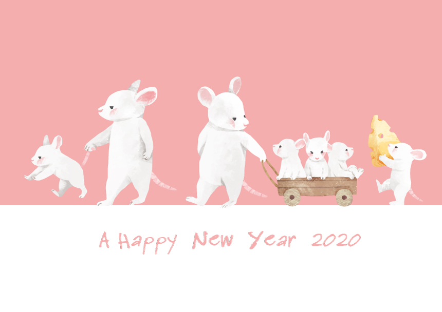 新年快乐卡通清新风格可爱老鼠矢量插图1777428