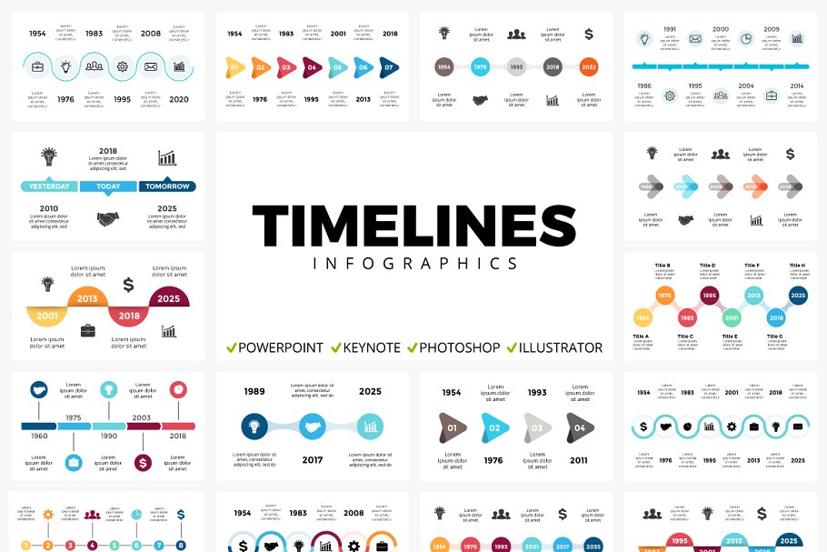 独特的时间轴信息图表模板 Timelines 50 uniq