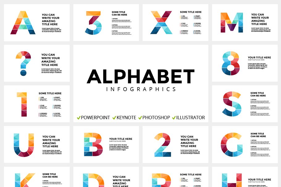 字母数字信息图表类型幻灯片设计模板ALPHABET – In