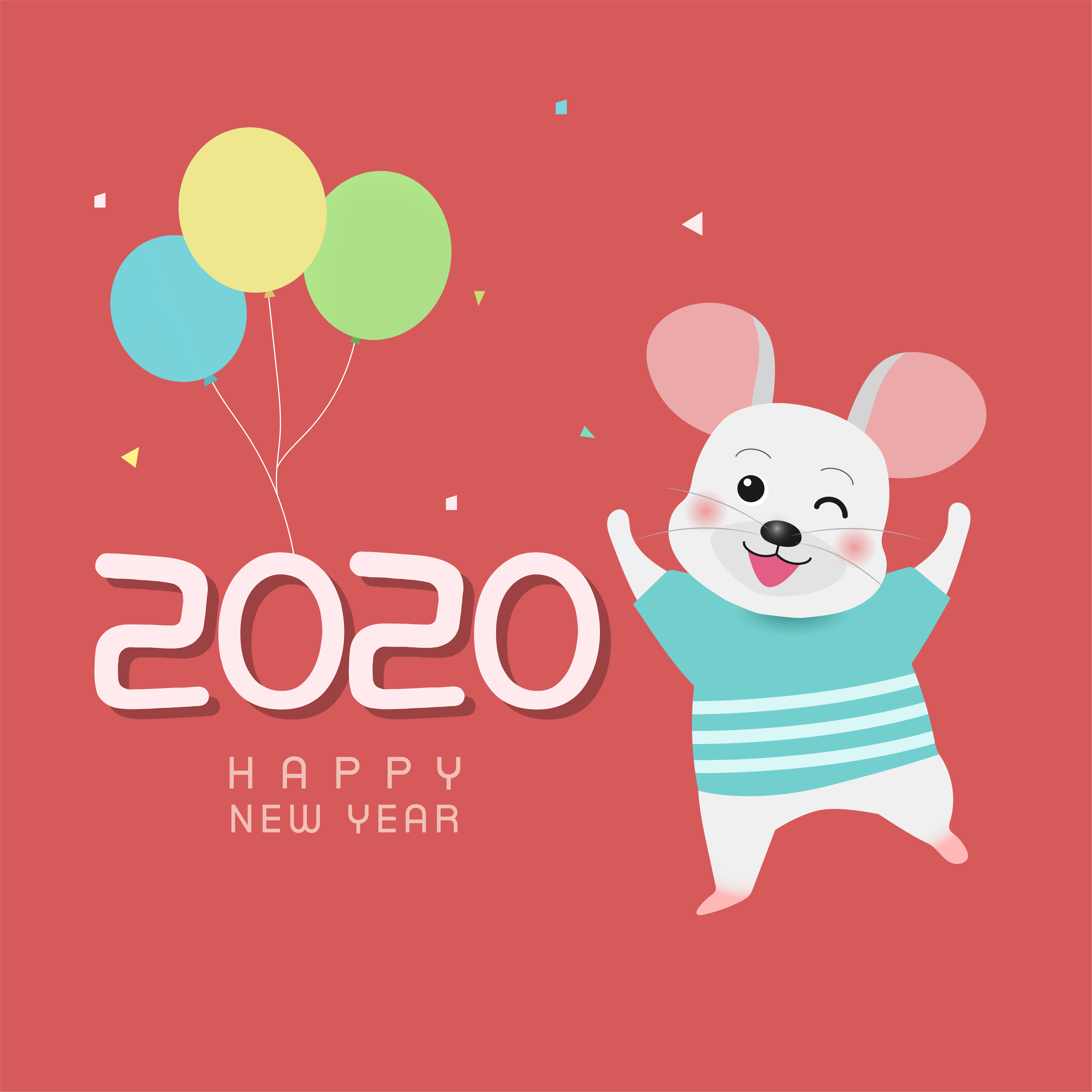 粉色春节新年韩式2020年卡通可爱风格鼠年海报模板