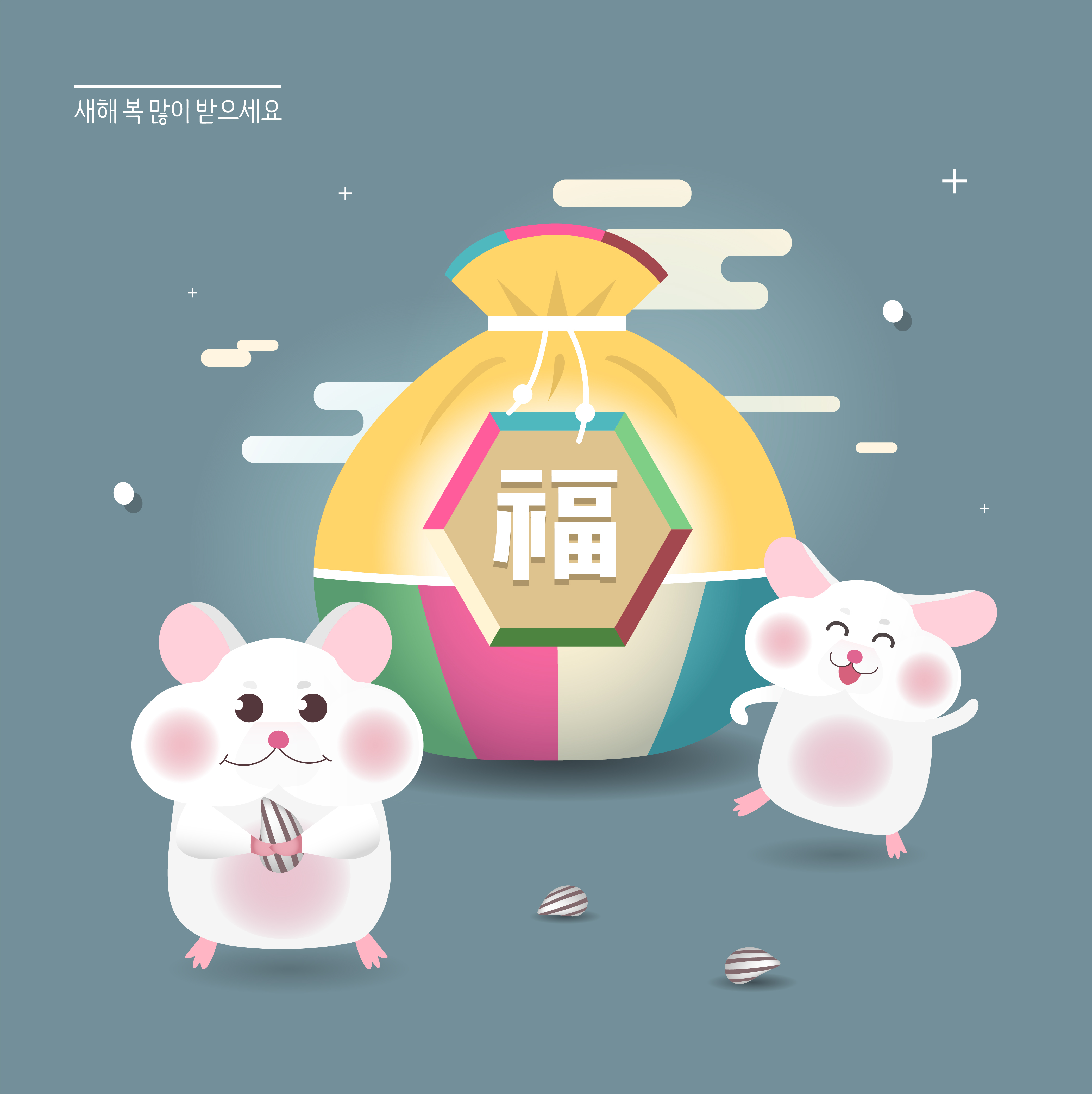 春节新年韩式2020年创意福仓鼠年海报模板