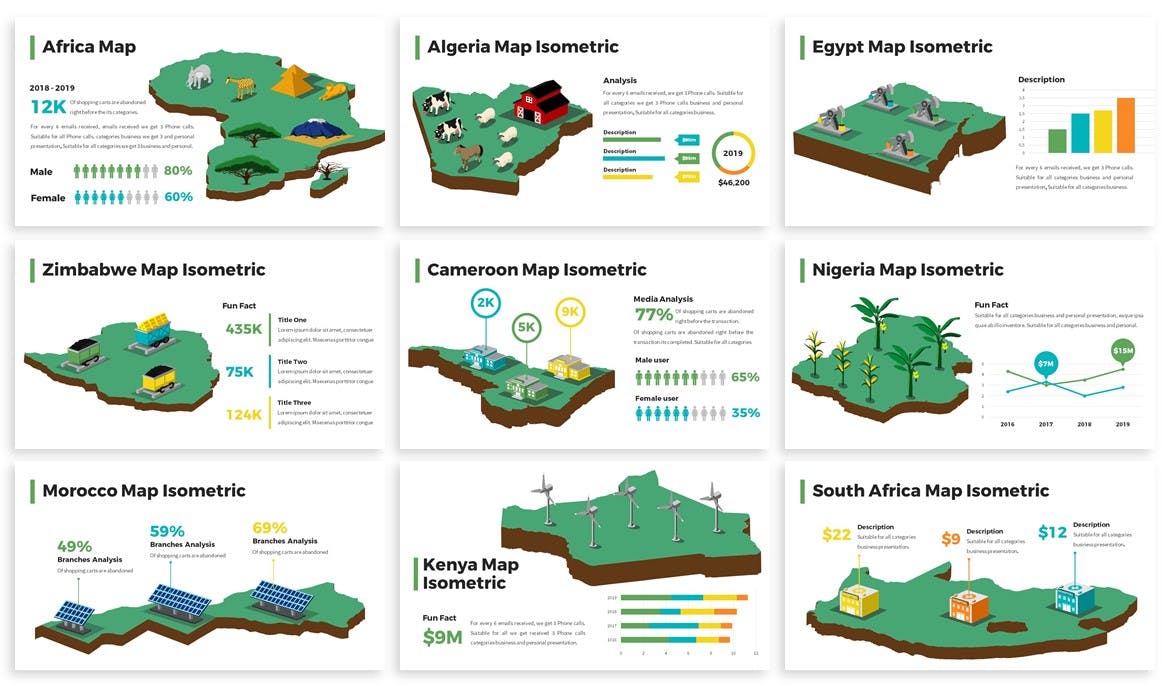 地区地图图形幻灯片设计素材 Africa Maps Isom