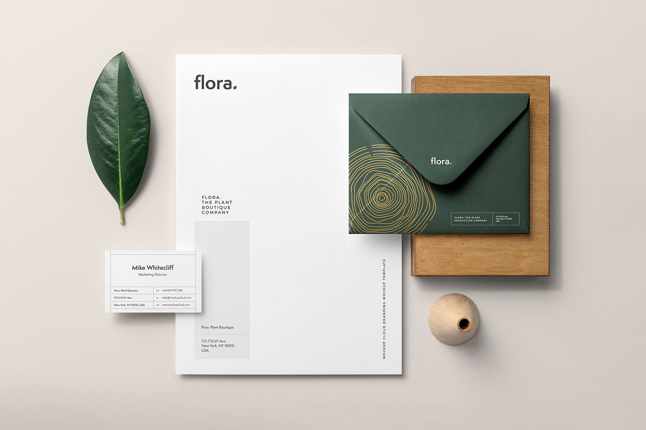 高品质花卉木质品牌VI提案样机贴图模版素材 Flora -