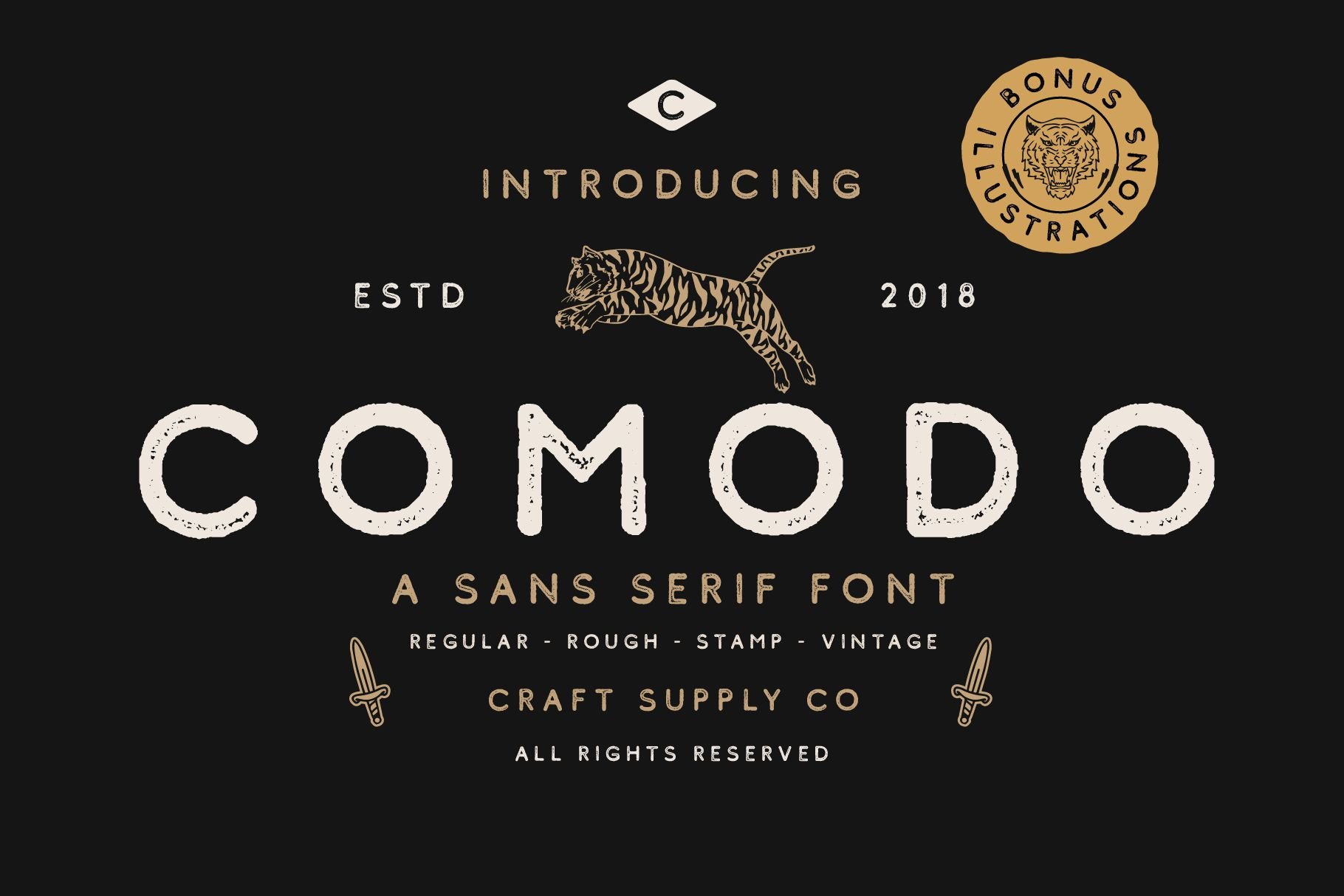 破旧粗糙复古的英文字体 Comodo Font Family