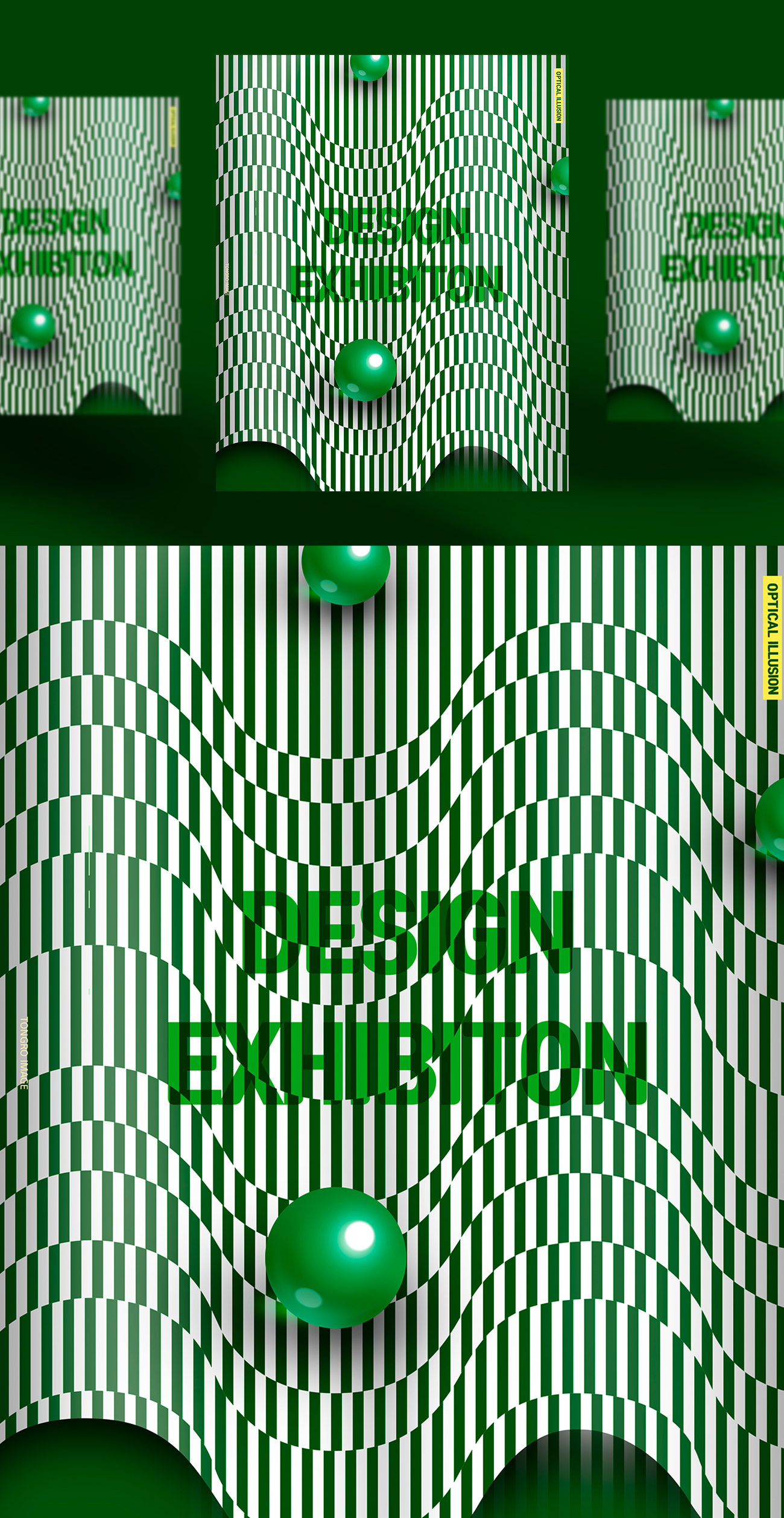 绿色错觉抽象几何弯曲形状社交媒体海报设计模板