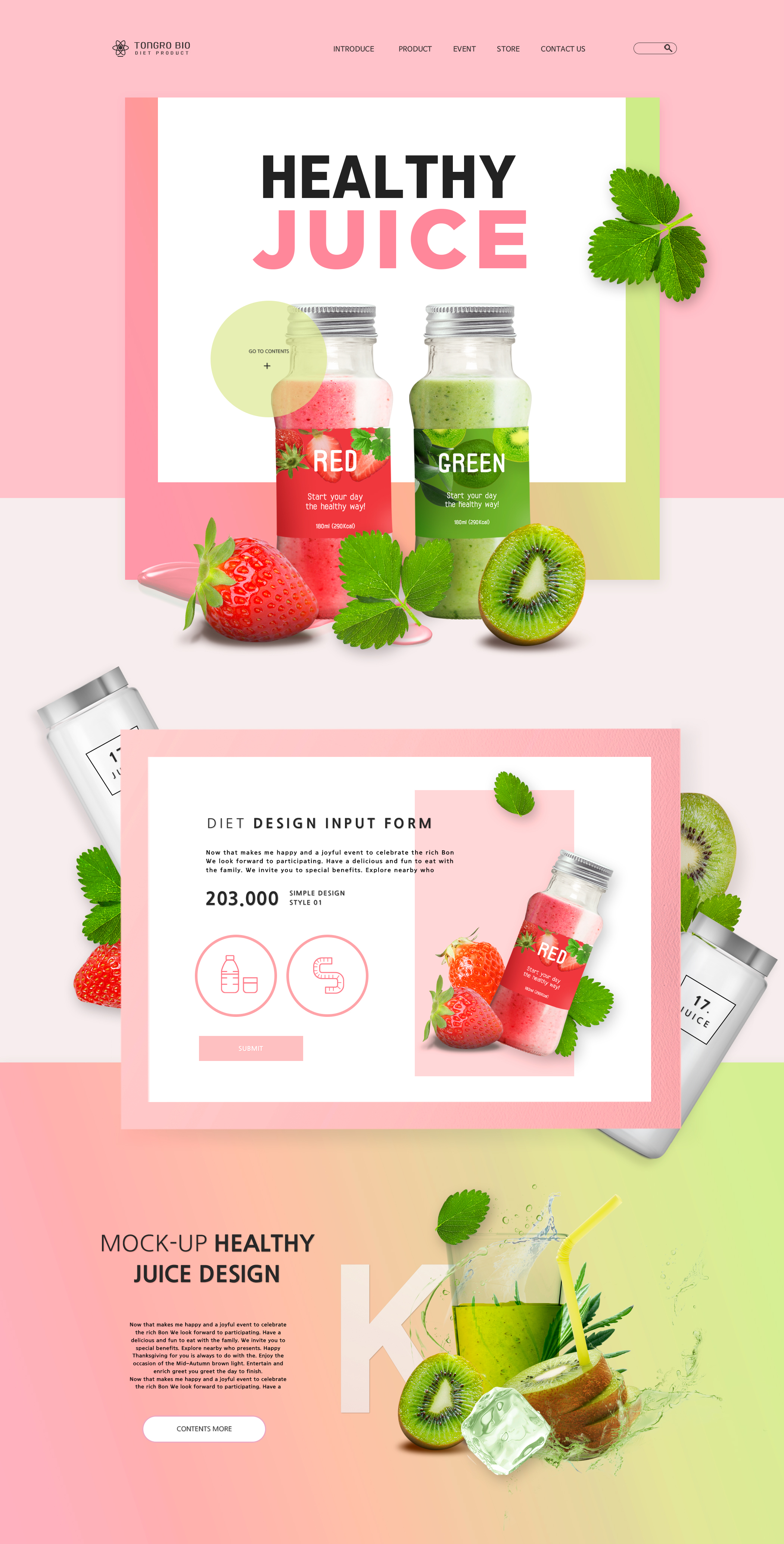甜蜜的草莓猕猴桃饮食促销网页设计模板
