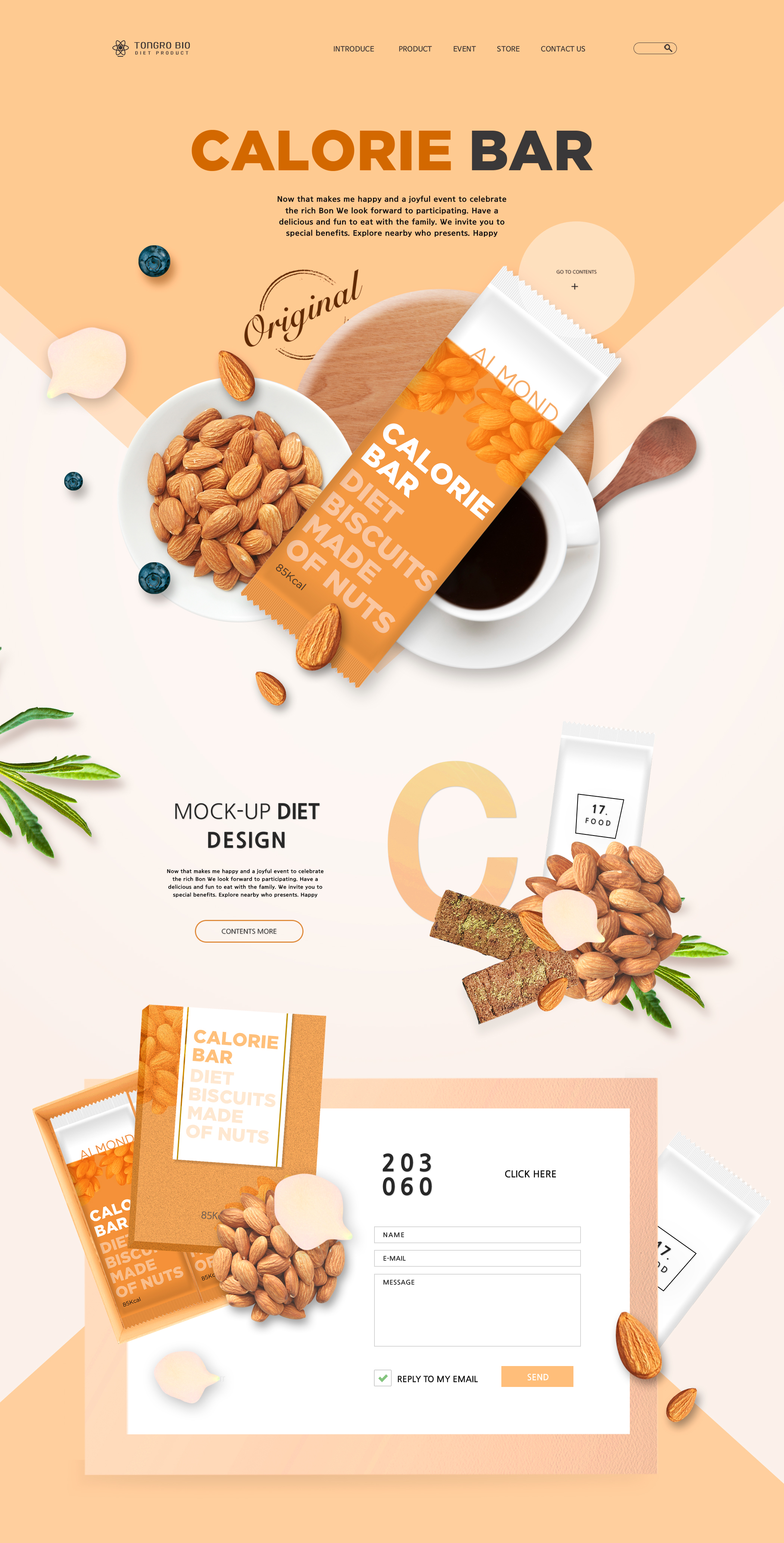 健康的坚果咖啡饮食促销网页设计模板