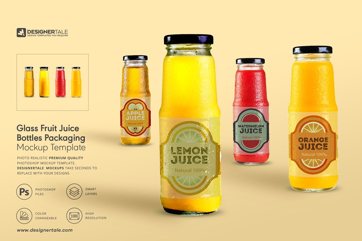 果汁玻璃瓶包装标签设计样机模板