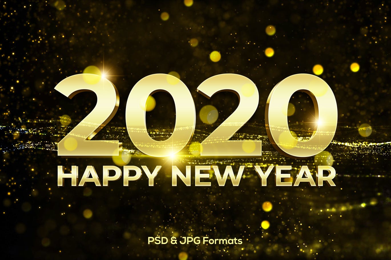 震撼的3D立体土豪金色2020年新年元旦banner海报主标