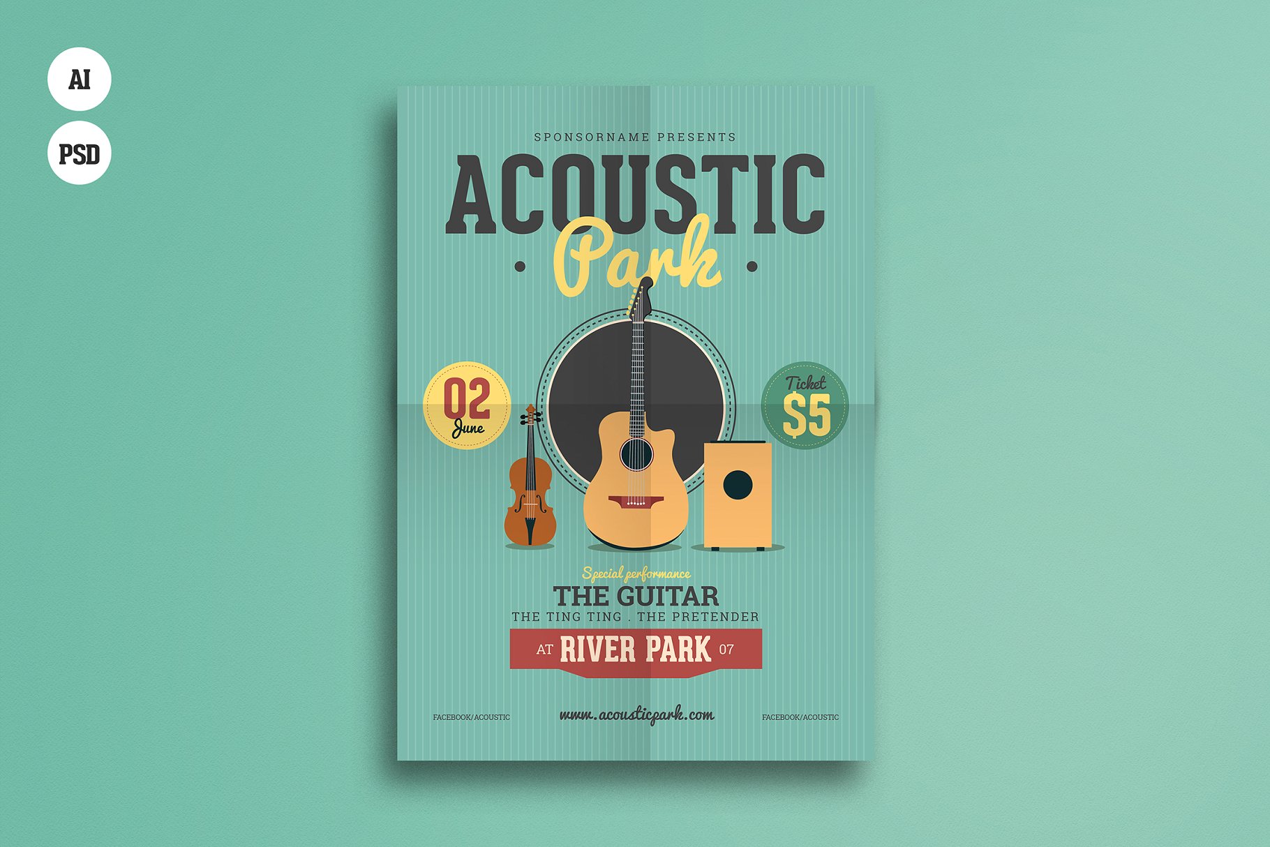 声学音乐海报模板 Acoustic Music Flyer
