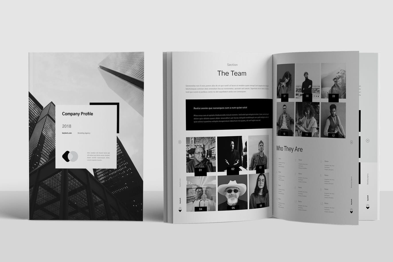 黑白配色的高端时尚的企业简介画册楼书品牌手册杂志设计模板 c