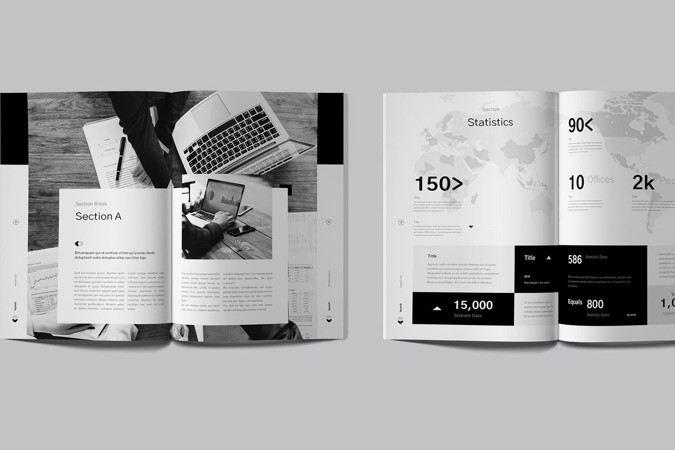 黑白配色的高端时尚的企业简介画册楼书品牌手册杂志设计模板 c