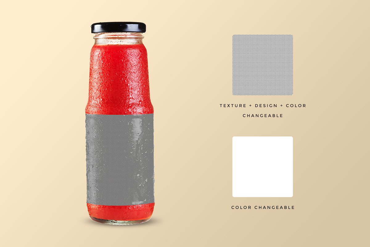 果汁玻璃瓶包装标签设计样机模板